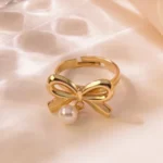 Bow Hanging Pearl Ring